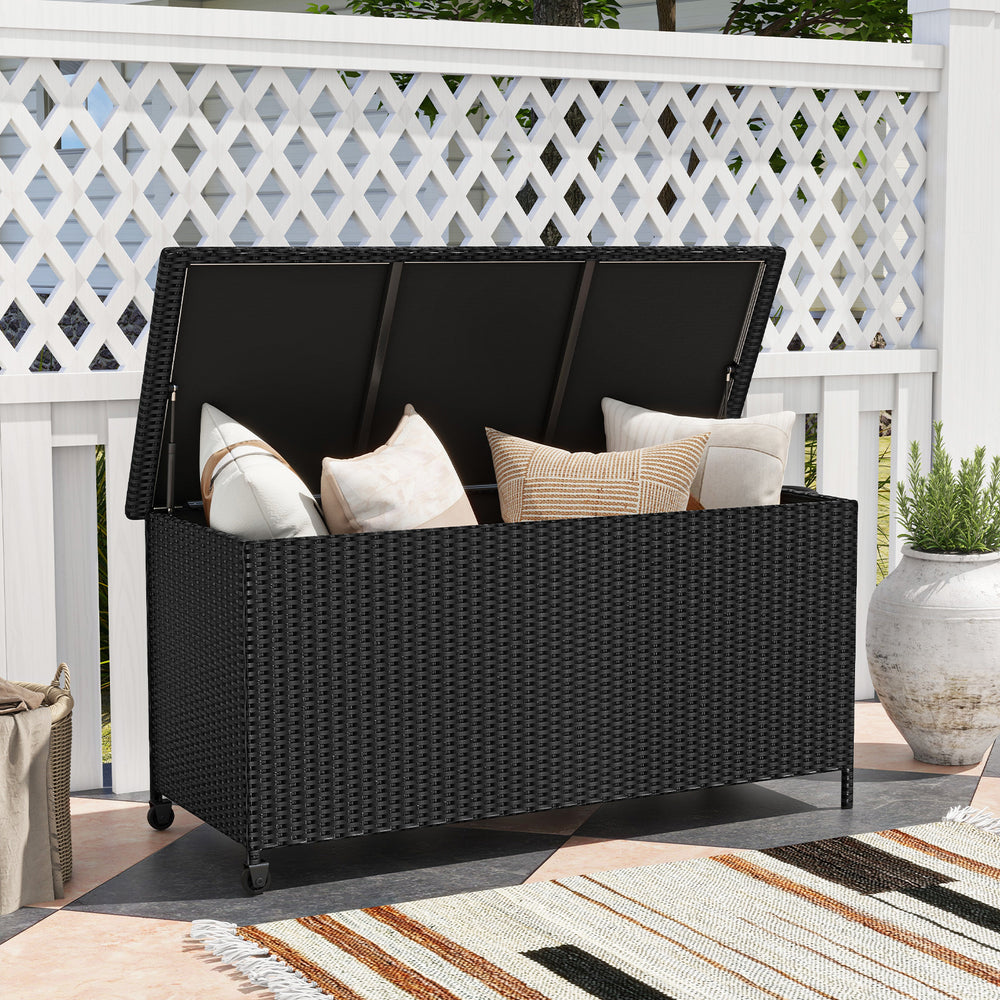 Indoor Outdoor 85 Gallon Storage Container with Waterproof Liner and Universal Wheels-Black - Gallery View 1 of 10