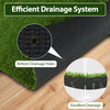 Synthetic turf mat showing drainage holes for efficient water permeability, designed for indoor and outdoor use.