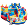 Colorful inflatable bounce castle with slide and climbing wall, made of premium Oxford cloth, ideal for kids' outdoor.