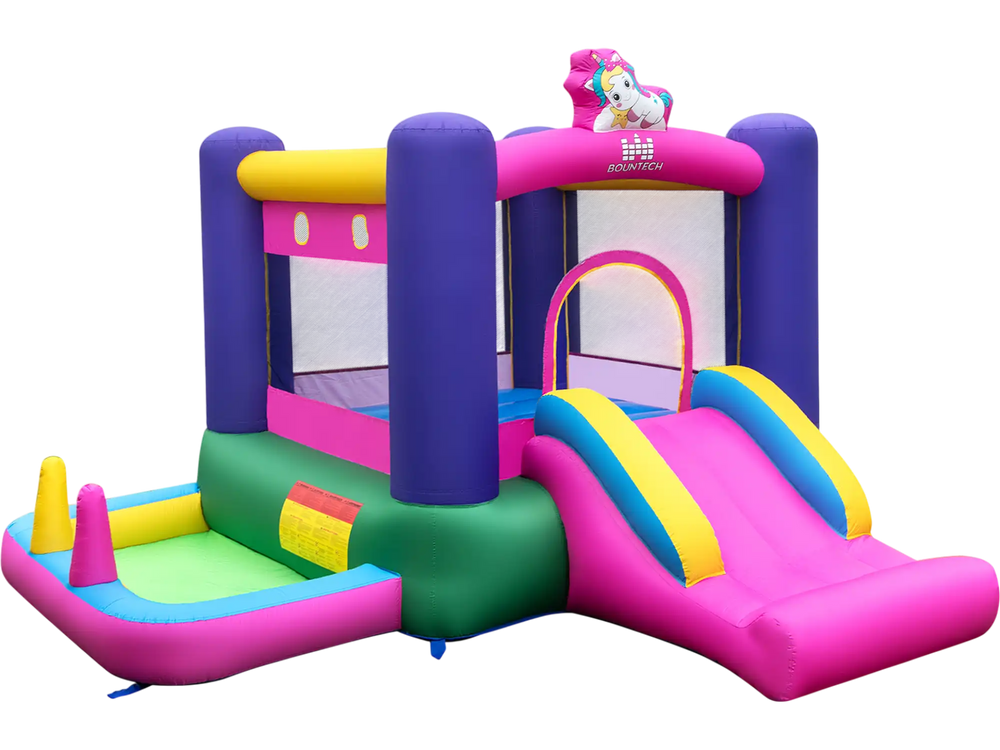 Inflatable Bounce House with Slide Splash Pool and Ring Tossing Games without Blower