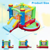 Inflatable bounce house with music theme, featuring a slide, basketball hoop, and ball pit for kids' outdoor fun.