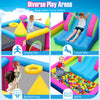Princess-themed inflatable bounce house featuring a slide, basketball hoop, and ball pit for kids' fun and.
