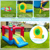 Inflatable kids bounce castle with 480W blower, featuring protective mesh walls and sturdy stakes for secure setup.