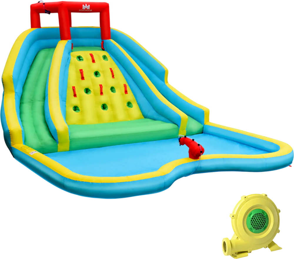 Inflatable Water Park Bounce House with Double Slide and Climbing Wall with 735W Blower