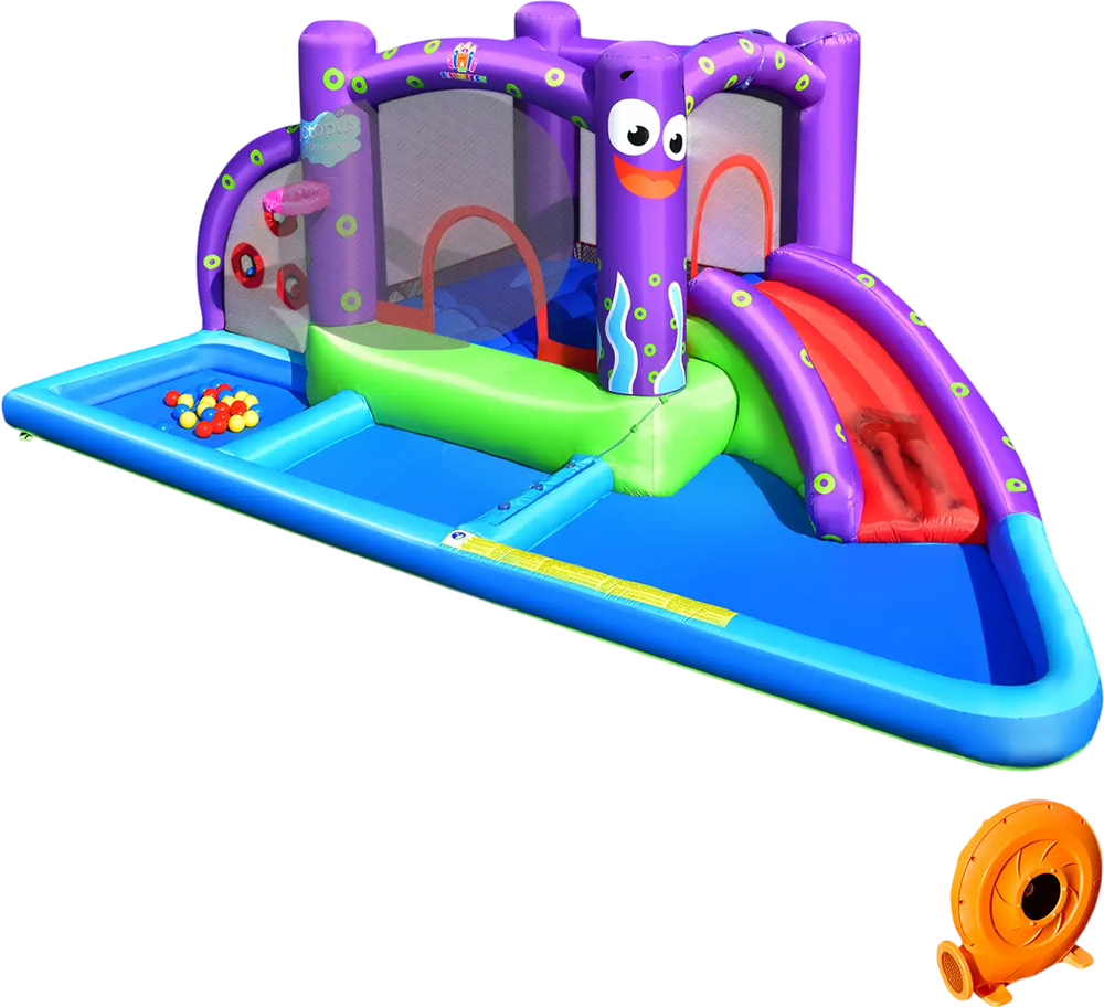 Inflatable Water Slide Park with Splash Pool and 750W Blower