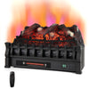 Infrared quartz electric fireplace in black with adjustable 3D flame colors and remote control for cozy ambiance.