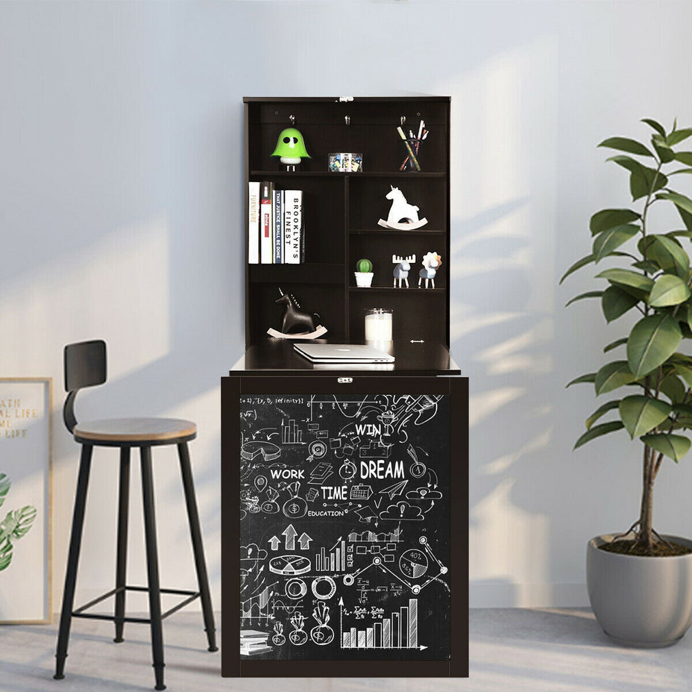 Convertible Wall Mounted Table with A Chalkboard-Brown - Gallery View 1 of 13