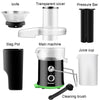 Wide mouth centrifugal electric juicer with stainless steel main machine, juice cup, and cleaning brush for easy.