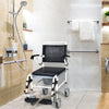 4-in-1 bedside commode wheelchair with detachable bucket, adjustable height, and waterproof PVC surface for versatile.
