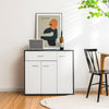 Buffet sideboard storage cabinet with spacious top, featuring pull-out drawers and adjustable shelves for versatile use.