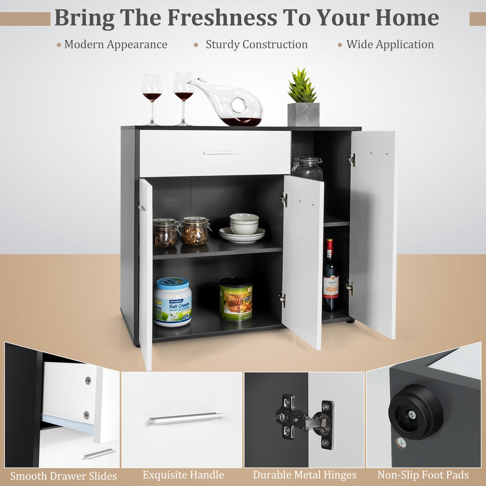 Buffet sideboard storage cabinet featuring a spacious top, pull-out drawer, and adjustable shelf for versatile.