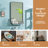 Wall bathroom mirror with shelf and hooks, sturdy metal frame, 33"x19", ideal for living room, entryway, or bedroom use.