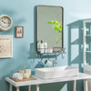 Wall bathroom mirror with shelf and hooks, sturdy metal frame, 33"x19", ideal for stylish storage in any room.