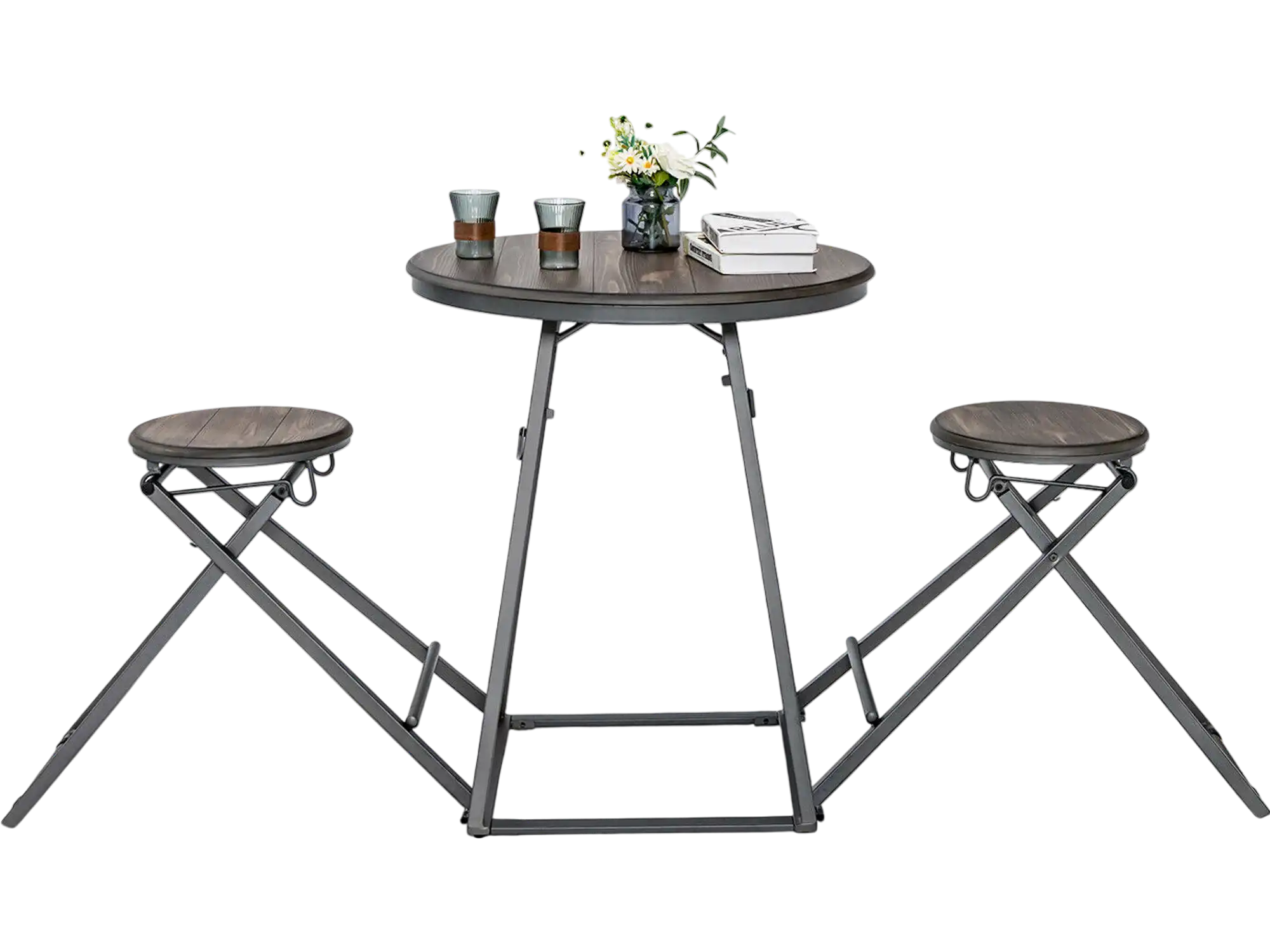 Costway 3-Piece Dining Table Set w/ 2 Foldable Stools Gray 91647532 New