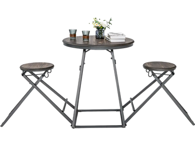 Costway 3-Piece Dining Table Set w/ 2 Foldable Stools Gray 91647532 New
