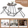 3-piece gray dining table set with foldable stools, made of MDF and steel, ideal for small spaces in cafes or homes.