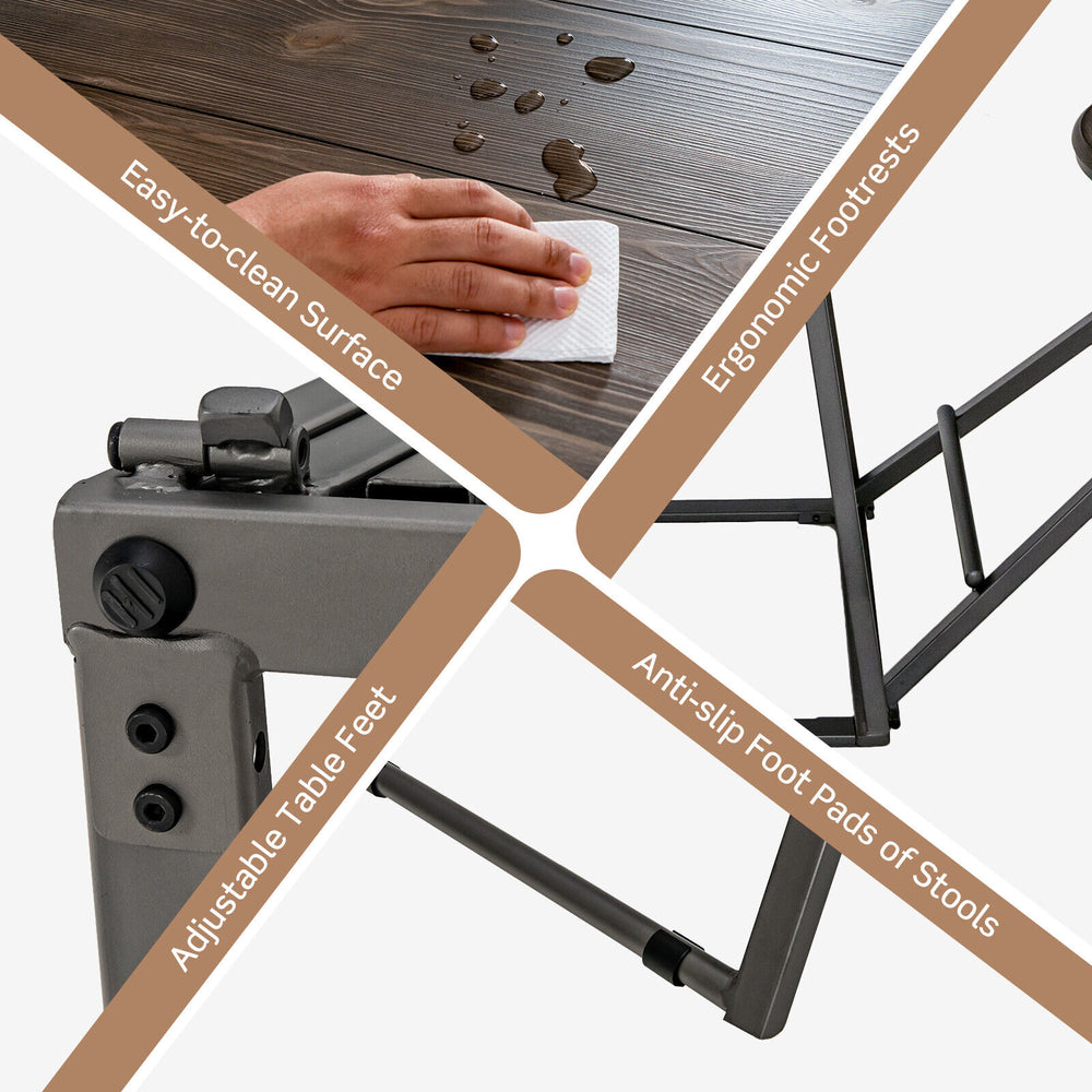 Close-up of the adjustable table feet and anti-slip foot pads of the 3-piece dining table set for small spaces.