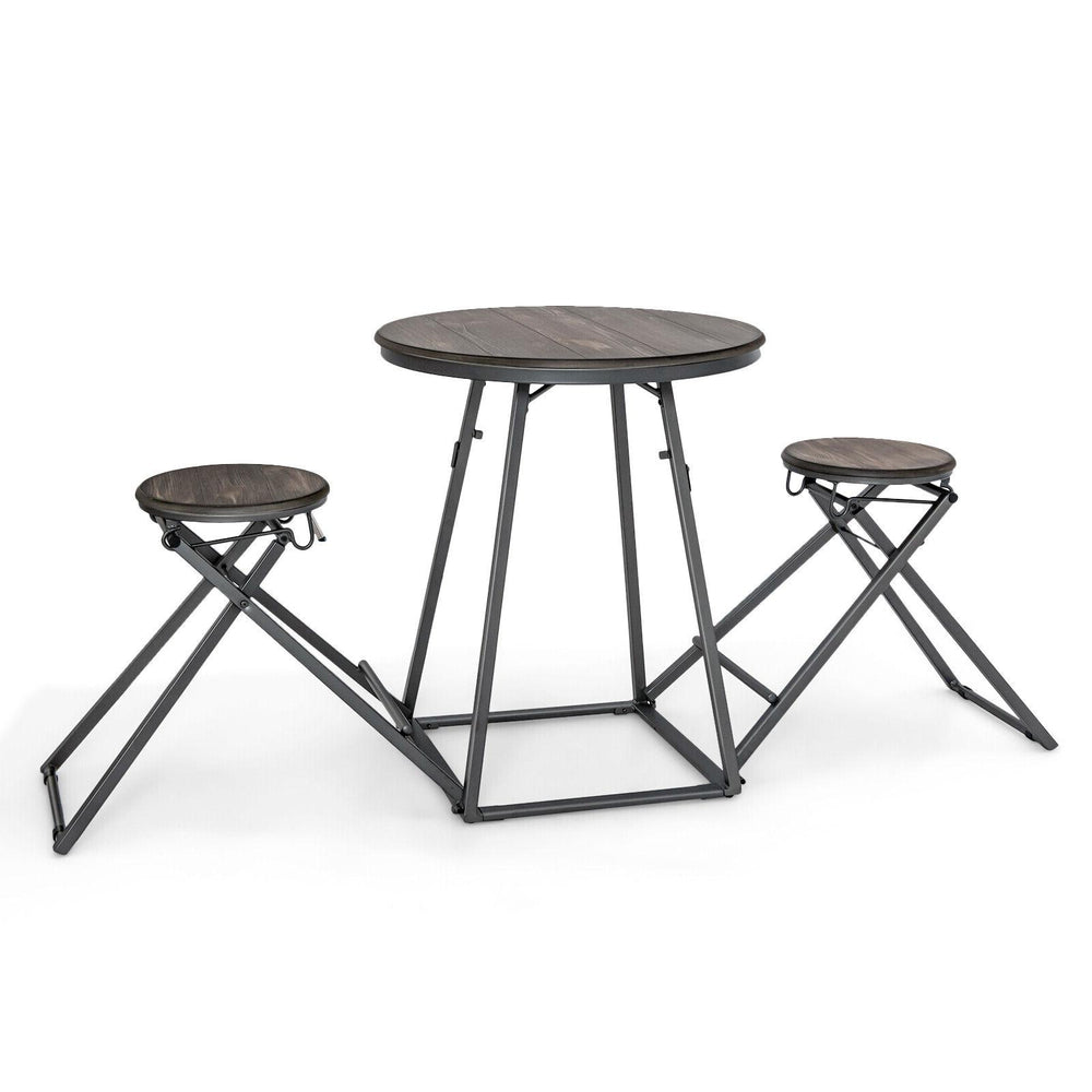 Gray foldable stool from the 3-piece dining table set with sturdy steel frame, designed for space-saving in small areas.