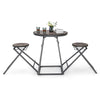 Round dining table set with 2 foldable stools in gray, made from MDF and sturdy steel, perfect for small spaces.
