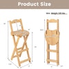 Bamboo folding barstools dimensions with ergonomic design, footrests, and handles for home or cafe use.