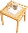 Bamboo vanity stool with faux rattan top, featuring side reinforcement bars, ideal for narrow spaces and.
