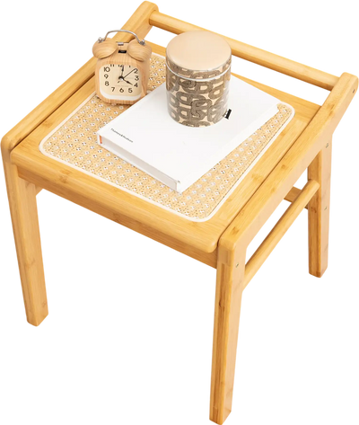 Costway Bamboo Vanity Stool Rattan Top Natural 72396185 New