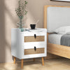 Modern End Table Bedside Table with 2 Rattan Decorated Drawers-White - Gallery View 1 of 10