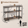 Industrial wine rack with three shelves, glass holders, and bottle storage, featuring a built-in charging station.