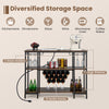 Industrial wine rack bar cabinet in brown featuring 3 large shelves, 2 glass holders, and 15 bottle racks for versatile.