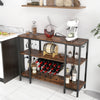 Industrial wine rack with brown shelves, 15 bottle capacity, and built-in charging station for versatile home decor.