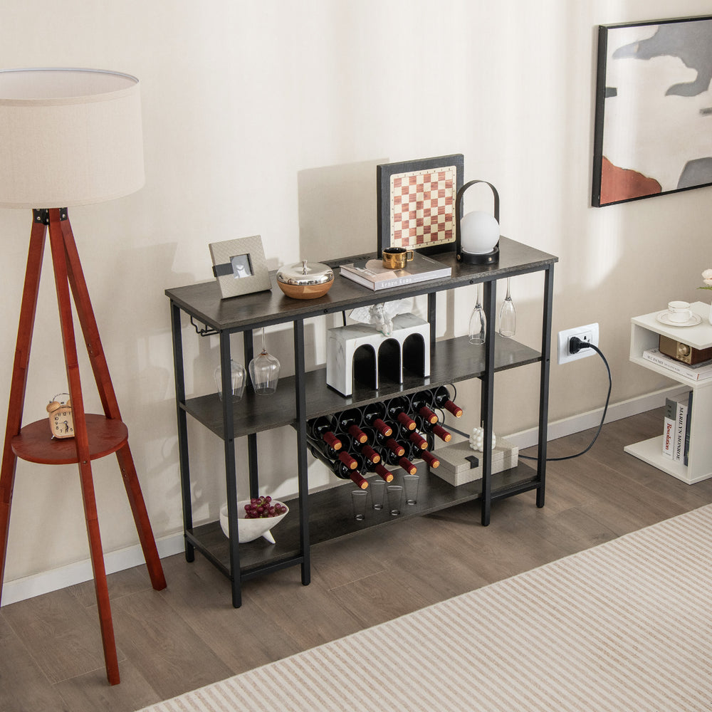Industrial Wine Rack Wine Bar Cabinet with Storage Shelves-Gray - Gallery View 1 of 10
