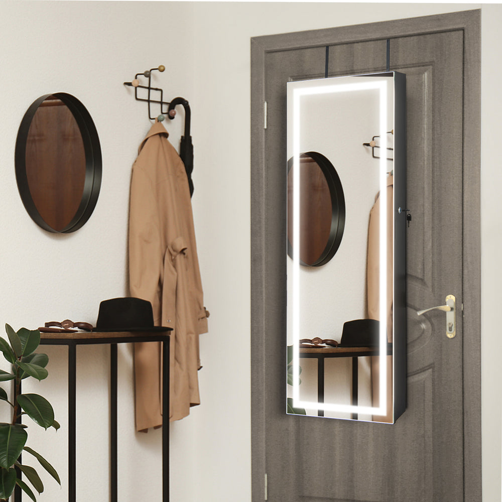 Mirrored Jewelry Armoire with Full Length Mirror and 2 Internal LED Lights-Black - Gallery View 1 of 10
