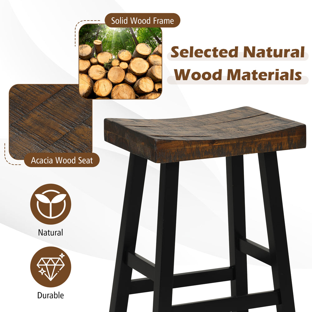 Solid wood saddle-seat stool with curved surface, 24 inches, featuring a durable acacia wood seat and comfortable.