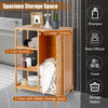 Bamboo bathroom storage cabinet with single louvered door and 3 shelves for organized storage in compact spaces.