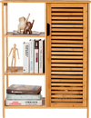 Bamboo bathroom storage cabinet with single louvered door and three shelves, ideal for compact spaces and organization.