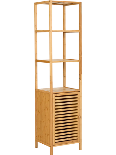 Costway 4-Tier Slim Bamboo Floor Storage Cabinet with Shutter Door 43678109 New