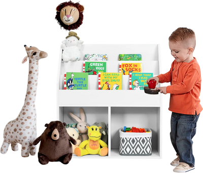 Costway Kids Wooden Bookshelf Toy Storage Cabinet Organizer White 53014697 New