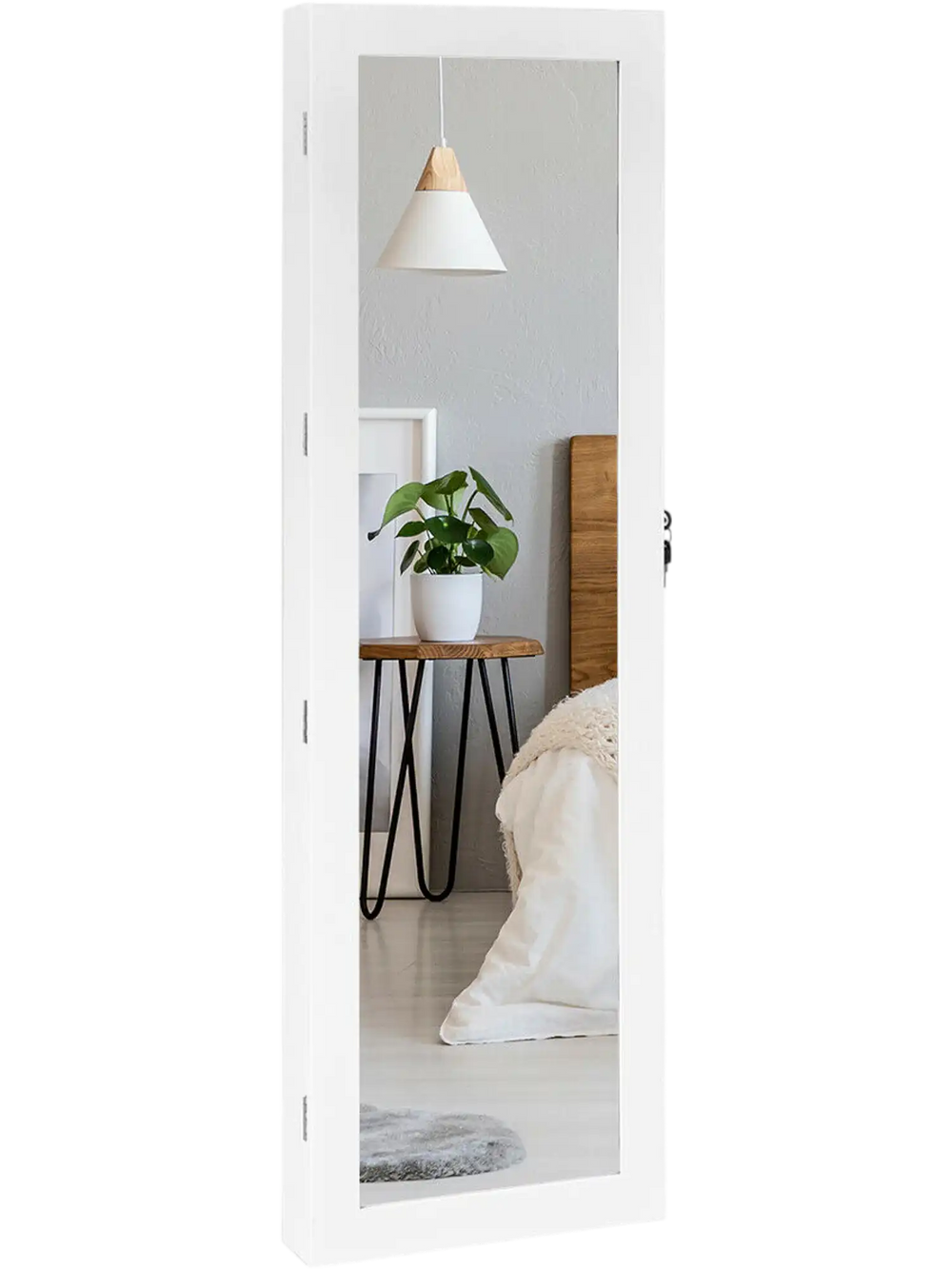 Wall Mounted Lockable Mirror Jewelry Cabinet with LED Light