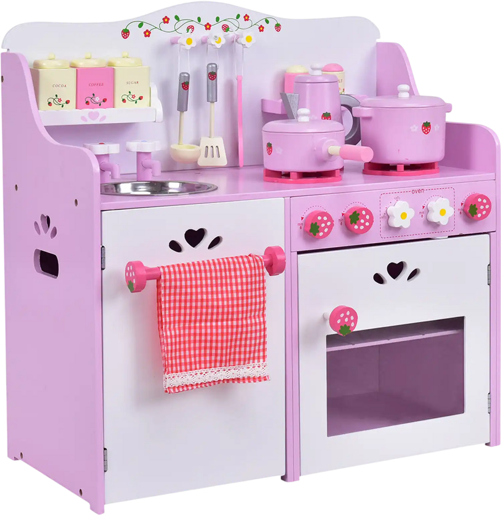 Kids Wooden Kitchen Toy Strawberry Pretend Cooking Playset