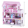 28-inch pink dollhouse with 5 rooms, balcony, and 8 furniture pieces, perfect for imaginative play with mini dolls.