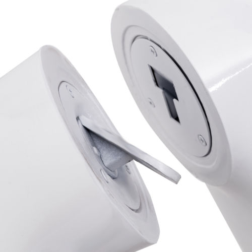 Close-up of the adjustable metal stand for the female mannequin torso in bright white, showcasing its sturdy design.