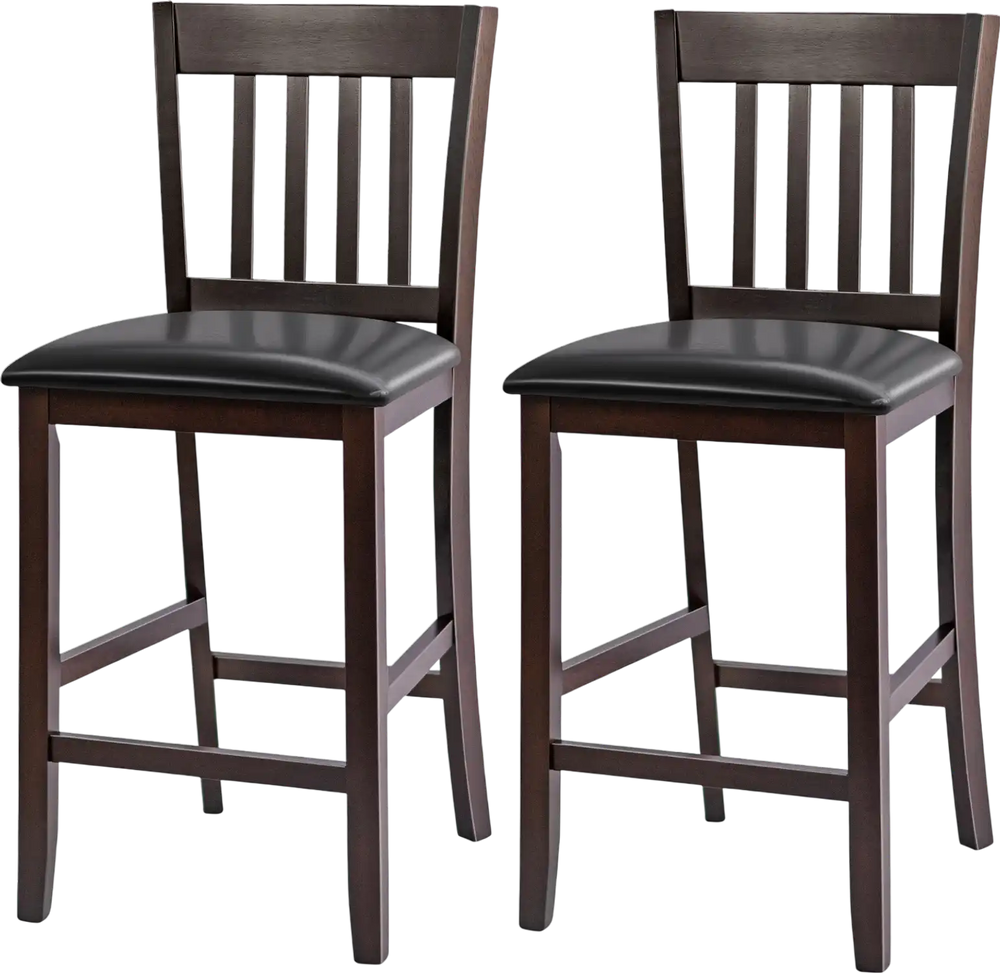 25 Inches Set of 2 Bar Stools with Rubber Wood Legs
