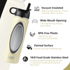 22 oz double-walled insulated stainless steel water bottle in beige with wide mouth opening and flip-up straw lid for.