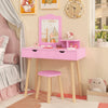 Kid Vanity Table Chair Set with Mirror and 2 Large Storage Drawers-Pink - Gallery View 1 of 10