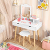 Kid Vanity Table Chair Set with Mirror and 2 Large Storage Drawers-White - Gallery View 1 of 10