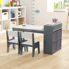 Kids art table set in gray with 2 ergonomic chairs, large tabletop, and storage bins, perfect for creative activities.