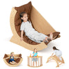 Kids climbing arch with cushion in coffee color, used as a recliner and rocker for toddlers, promoting active play.