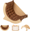 Montessori Kids Climbing Arch with brown cushion, designed for climbing, rocking, and play, made of solid wood.