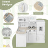 Kids kitchen playset with stove, sink, and refrigerator in white, designed for realistic cooking and easy storage.