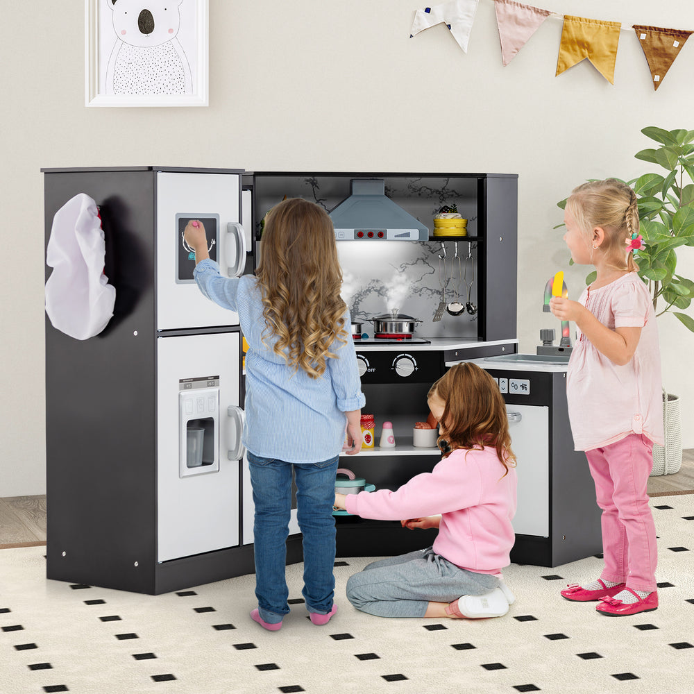 Kids Corner pretend kitchen playset with washing basin, featuring realistic sounds and lights, perfect for imaginative.